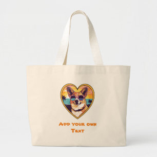 Grand Tote Bag Corgi sur la plage