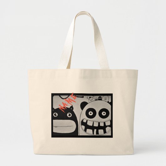 GRAND TOTE BAG COTTON BAG HEUREUX MONSTER FOURRE-TOUT AVEC NOM (Devant)