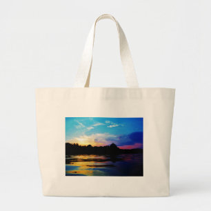 Grand Tote Bag Coucher de soleil arc-en-ciel sur le lac de montag