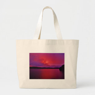 Grand Tote Bag Coucher de soleil rose vif sur le lac Arrowhead
