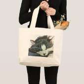 Grand Tote Bag Couleur d'eau de chat et drawng encré (Devant (produit))