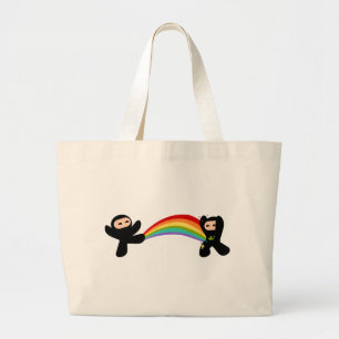 Grand Tote Bag Coup-de-pied de Ninja d'arc-en-ciel