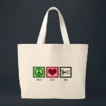 Grand Tote Bag Coupes de cheveux Peace Love<br><div class="desc">Je suis un maître en coiffure. Top of my class in beauty school and the best at the salon!</div>