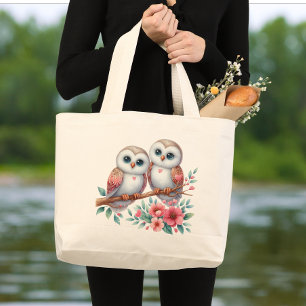 Grand Tote Bag Couple de hiboux mignons Mariage amateur de la for