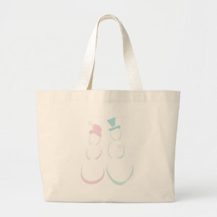 Grand Tote Bag Couple de neige à Icy rose et bleu