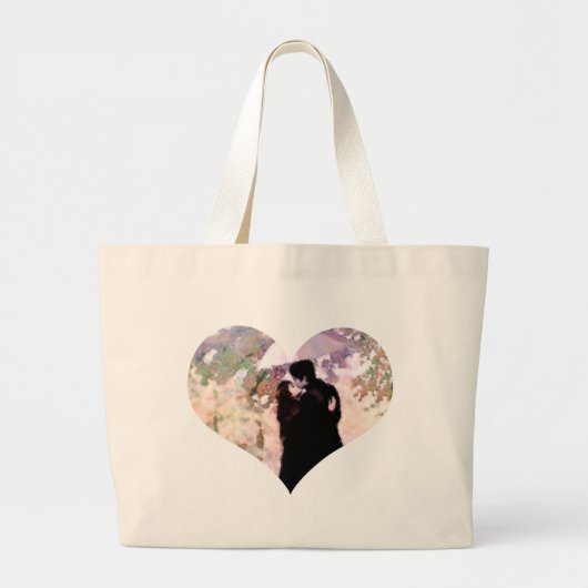 Grand Tote Bag Couple en amour S'embrasser dans la pluie Art Abst (Devant)