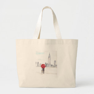 Grand Tote Bag Couple parapluie rouge New York cool à la mode bel