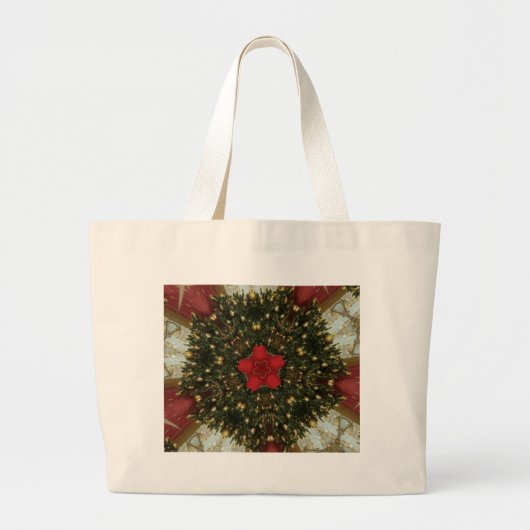 Grand Tote Bag Courbe de Noël Rouge Vert or avec étoile rouge (Devant)