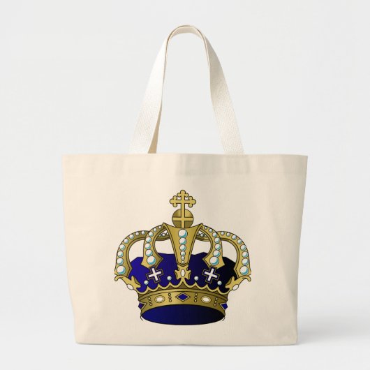 Grand Tote Bag Couronne royale de bleu et d'or (Devant)