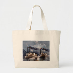 Grand Tote Bag Course en bateau à vapeur vintage sur le Mississip