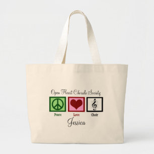 Grand Tote Bag Coutume de choeur d'amour de paix mignonne