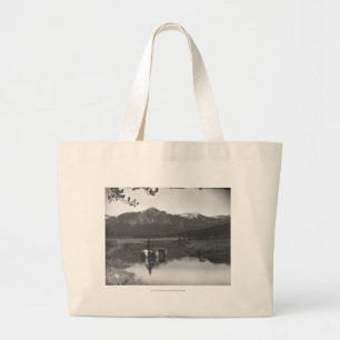 Grand Tote Bag Cowboy et cheval dans un étang