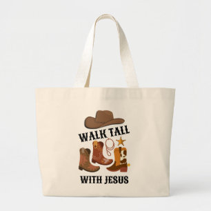 Grand Tote Bag Cowboy WALK TALL AVEC JESUS Christian
