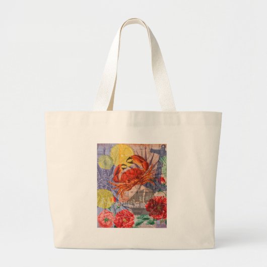 Grand Tote Bag Crabe Plage Nautique Art de la mer (Devant)