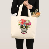 Grand Tote Bag Crâne avec floral (Devant (produit))