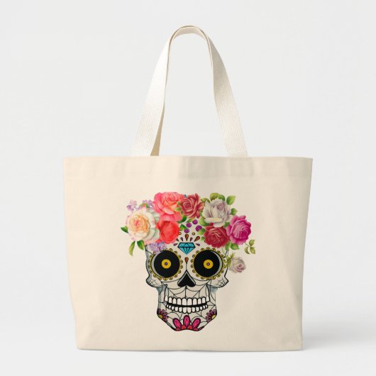Grand Tote Bag Crâne avec floral (Devant)