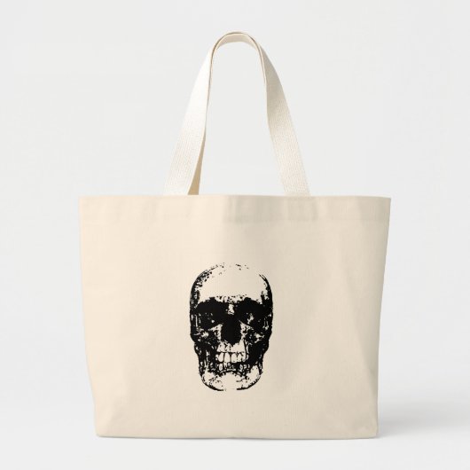 Grand Tote Bag Crâne d'art pop noir et blanc (Devant)