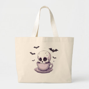 Grand Tote Bag Crâne Pastel Goth dans une tasse à thé