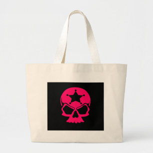 Grand Tote Bag Crâne rose (arrière - plan noir)