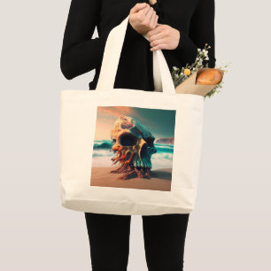 Grand Tote Bag Crâne sur la plage