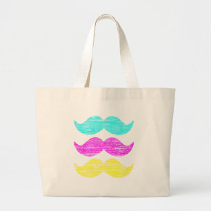 Grand Tote Bag Création de motif de moustache rétro coloré