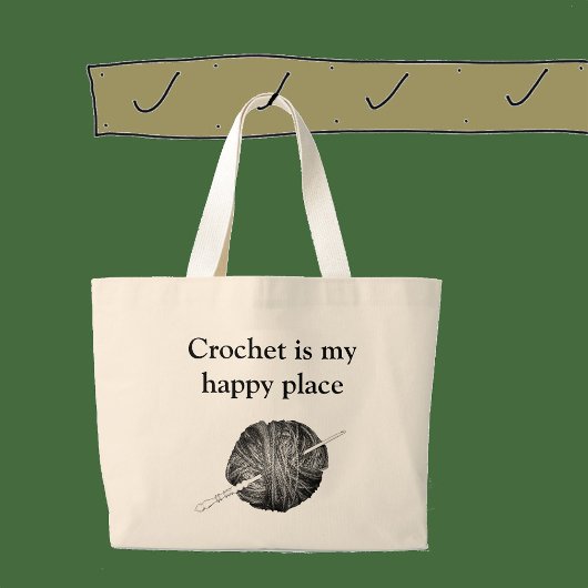 Grand Tote Bag Crochet est mon endroit heureux - personnalisé