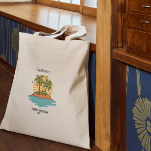 Grand Tote Bag Croisière de vacances en famille Teal Tropical Per
