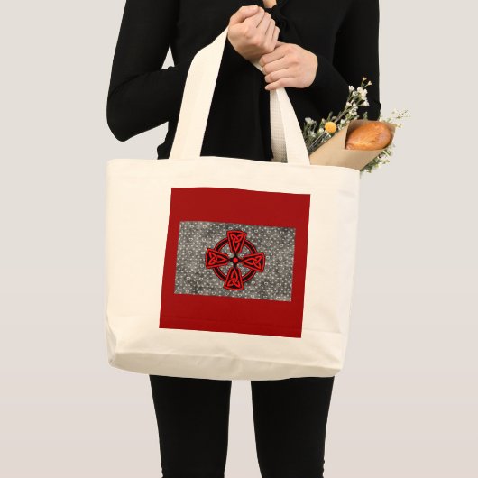 Grand Tote Bag Croix celtique rouge Arrière - plan en détresse (Devant (produit))