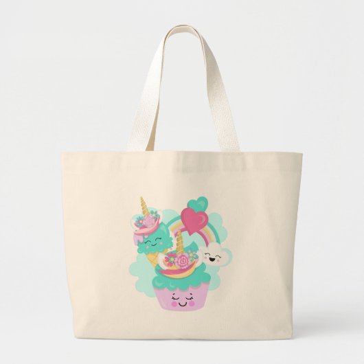 Grand Tote Bag Cupcake mignonne et crème glacée joyeuse (Devant)