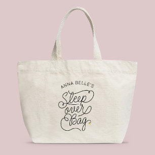 Grand Tote Bag Custom Name Sleepover Modern Script Gold Heart