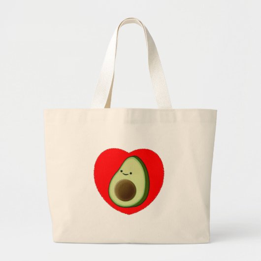Grand Tote Bag Cute Avocado Dans Le Coeur Rouge (Devant)