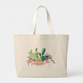 Grand Tote Bag Cute Boho Personalized Name Cactus Trendy Graphic (Dos)