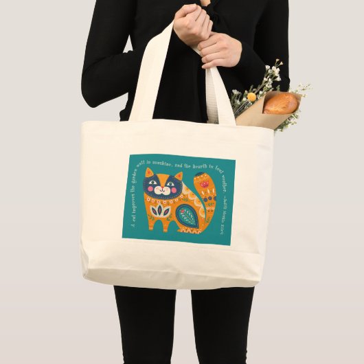 Grand Tote Bag Cute chat Boho avec devis (Devant (produit))