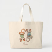 Grand Tote Bag Cute chat Twins Grey et Orange Kitty Kawaii (Devant)