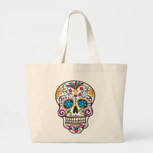 Grand Tote Bag Cute crâne de sucre Joyeux Jour des Morts