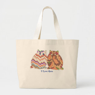 Grand Tote Bag Cute Fourre-tout-I Love Cats-2 Fat Cats