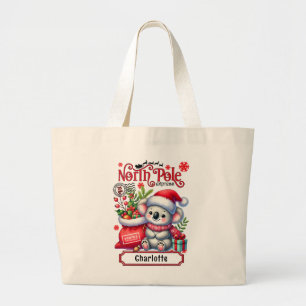 Grand Tote Bag Cute Koala Chirstmas Nom personnalisé