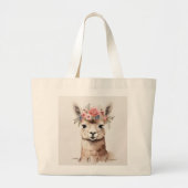 Grand Tote Bag Cute Llama Alpaca et Fleur disent Amour (Devant)