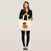 Grand Tote Bag Cute Owl with Red Beret and Heart Box (Devant (modèle))