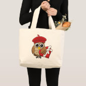 Grand Tote Bag Cute Owl with Red Beret and Heart Box (Devant (produit))