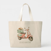 Grand Tote Bag Cute Pink and Aqua Coastal Scooter (Dos)