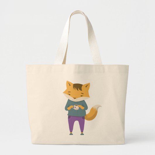 Grand Tote Bag Cute renard avec tasse de thé (Devant)