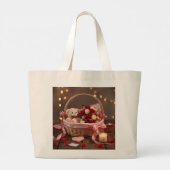 Grand Tote Bag Cute Teddy Rose Basket Romantic Valentine (Dos)