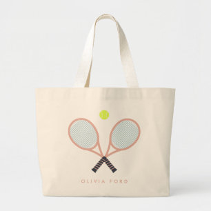 Grand Tote Bag Cute Tennis Nom personnalisé Rose Gold Racket