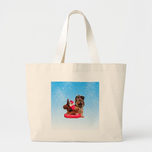 Grand Tote Bag Cute Yorkshire Terrier Joyeux Noël (Devant)