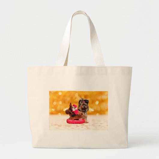 Grand Tote Bag Cute Yorkshire Terrier Joyeux Noël (Devant)