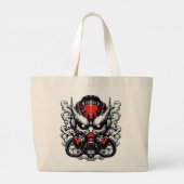Grand Tote Bag Cyber Oni : Masque pour guerrier de la fumée (Dos)
