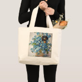 Grand Tote Bag Dachshund et Forget-Me-Nots (Devant (produit))