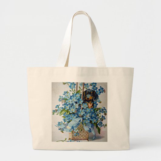 Grand Tote Bag Dachshund et Forget-Me-Nots (Devant)