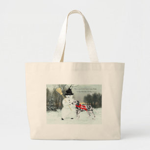Grand Tote Bag Dalmatien dans la neige d'hiver